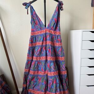 Farm Rio Flight Cotton Midi Dress Sleeveless Macaw Blue Size XL